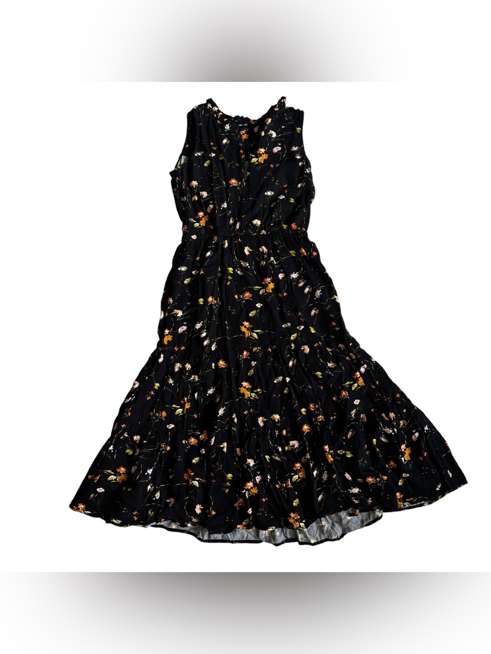 Saint + Sofia Black with Orange Floral Print Tank Top Dress - 4